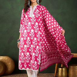 Sangria Floral Printed Straight Kurta & Trouser With Dupatta-26