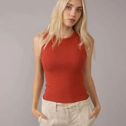 American Eagle Red Cotton Fitted Tank Top-picture-13