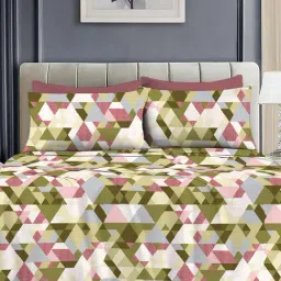 Ariana Sorrento Olive Cotton Geometric Cotton Bed Sheet-picture-0