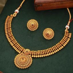 Saraf RS Jewellery Red Classic Temple Floral Necklace & Earring Set-21