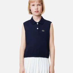 Lacoste Girls Navy Cotton Solid Polos & T-shirts-image-11