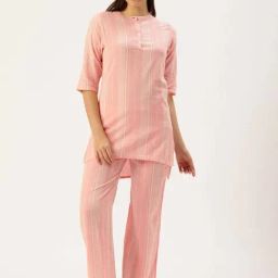 Clt.S Peach Cotton Regular Fit Striped Pyjamas Set-picture-21