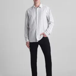 Jack & Jones White Regular Fit Striped Cotton Linen Shirt-image-90
