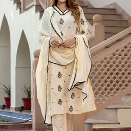 KALINI Women Ethnic Motif Embroidered Thread Work Pure Cotton Kurta Set With Dupatta-picture-3