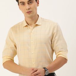 Peter England Men Beige Windowpane Checked Tailored Fit Formal Shirt-image-57