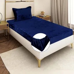 REALDREAM Navy Blue 300 TC Single Bedsheet with 1 Pillow Covers-picture-35