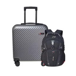 SWISS MILITARY Dusky 33 L & 31 L Grey & Black ABS Luggage / Garment Bag with Laptop Bagpack Combo, LTB9_LBP76A-image-69