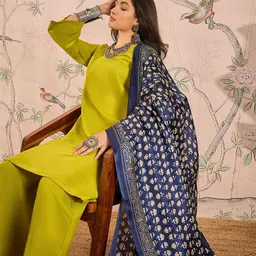 InWeave Women Regular Kurta with Palazzos & With Dupatta image 5