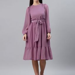 plusS Women Mauve Solid Fit & Flare Dress-picture-19