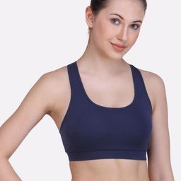 LAASA SPORTS Navy Blue Seamless Cotton Racerback Bra-picture-16