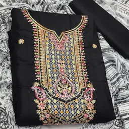 LADY SHOPI Embroidered Pure Cotton Unstitched Dress Material-image-32