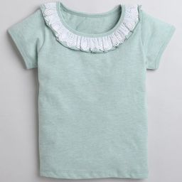 Aww Hunnie Short Sleeves Neck Line Lace Detailed Self Designed Top - Green-image-45