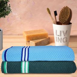 Athom Living Popcorn textured Solid Bath Towel Pack Of 2 - Blue & Green-image-85