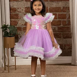 Ministitch Frill Detailed Short Sleeves & Sequin Bodice Embellished Fit & Flare Dress - Purple-picture-19