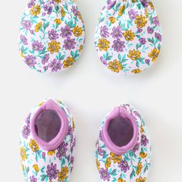 Babyhug 100% Cotton Knit Mittens & Booties Set Floral Print - Multicolor-image-19
