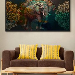 999Store Multi Color Elephant With Mandela Art Long Big Canvas Wall Painting-picture-41