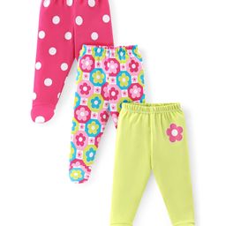 Babyhug Interlock Footed Bootie Legging With Floral Print Pack of 3 - Pink & Green-image-13