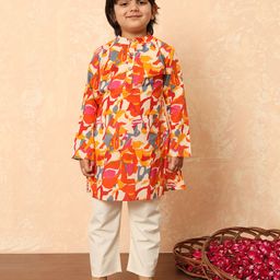 READIPRINT Full Sleeves Abstract Design Printed Kurta & Pyjama Set - Orange-image-1