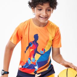 Pine Active Half Sleeves High Stretch T-Shirt Ball Print - Orange-image-95