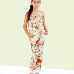 Naughty Ninos Sleeveless Floral Printed & Frill Detailed Jumpsuit -  Off White-image-20