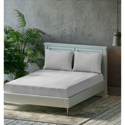 Trance Home Linen Premium Plain Pure Cotton Double Queen Fitted Bedsheet with 2 Pillow Cover 78 x 60 Inch- Silver Grey-picture-11