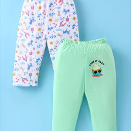 Ben Benny 100% Cotton Interlock Knit Full length Legging with Animal Print Pack of 2 - White & Sea Green-image-23