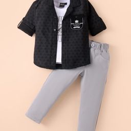 Robo Fry Lycra Knit Full Sleeves Party Shirt & Trouser With Printed T-Shirt - Charcoal Grey-image-15