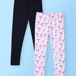 Pspeaches Pack Of 2 Flamingo Printed & Solid Leggings - Multi Colour-image-80