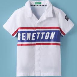 UCB Cotton Woven Half Sleeves Text Printed Shirt - White-image-67