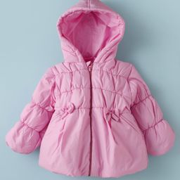 Little Kangaroos Knit Full Sleeves Hooded Quilted Jacket with Bow Applique - Pink-image-65