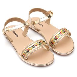 Pine Kids Party Wear Sandals with Buckle Closure & Sequin Detailing - Golden-image-44