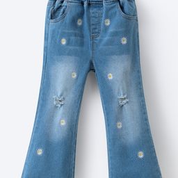 Mark & Mia Denim Jeans With Boot Cut Design &Floral Embroidery - Blue-image-77