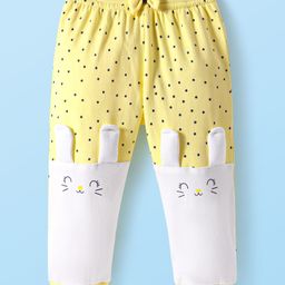Babyhug Terry KnitFull Length Lounge Pants With Polka Dots & Bunny Applique - Yellow & White-image-48