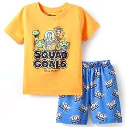 Babyhug Disney Single Jersey Knit Half Sleeves Shorts Nightsuit With Toy Story Graphic -Orange & Blue-image-11