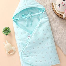 Simply Foam Knit Hooded Towels & Wrapper with Bird Print L 80 x B 80 cm - Aqua Blue-image-98