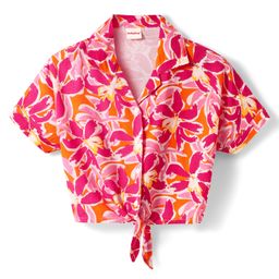 Babyhug Rayon Woven Half Sleeves Knotted Top with Floral Print - Pink-image-54