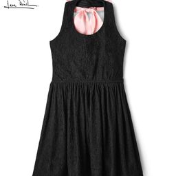 Arias Knit Sleeveless Textured Fabric Solid Halter Neck Dress With Bow Applique - Black-image-15