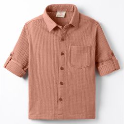 Rikidoos Full Sleeves Textured Shirt - Dark Peach-image-77