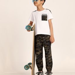 Little Ninja Cotton Half Sleeves Camouflage Printed Coordinating Tee & Trousers Set - Dark Green-image-59
