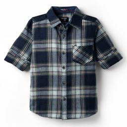 Noddy Full Sleeves Cotton Lycra Plaid Checked Shirt - Mustard Yellow & Blue-image-95