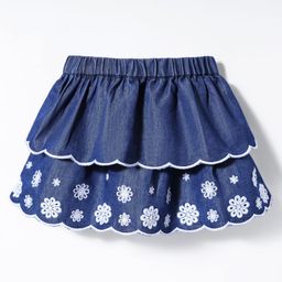 Little Kangaroos Denim Woven Knee Length Skirt With Floral Embroidery - Navy Blue-image-43