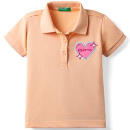 UCB Knit Half Sleeves Solid Color Polo T-Shirt with Heart Patch - Orange-image-74