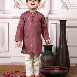 Polka Tots Cotton Full Sleeves Trees Embroidered Kurta Pyjama Set - Pink-image-94