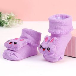Cute Walk by Babyhug Socks With Bear Applique - Purple-image-98
