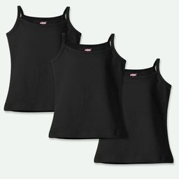 Ariel Cotton Lycra Knit Pack Of 3 Sleeveless Solid Camisoles - Black-25