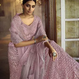 Fusionic Embroidered Net Semi-Stitched Lehenga & Unstitched Blouse With Dupatta image 4
