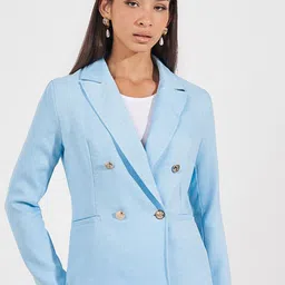 Styli Notched Lapel Double Breasted Blazers-image-35