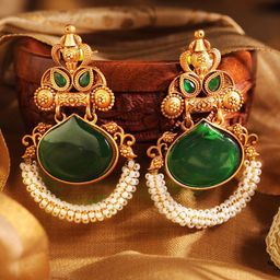 Priyaasi Gold Plated Artificial Stones and Beads Studded Contemporary Chandbalis Earrings-12