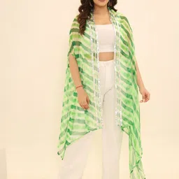 Swadeshi Shringaar Leheriya Printed Longline Cape Shrug-18
