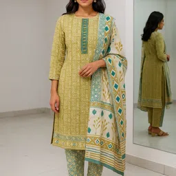 Silakaari Women Light Green Neck Embroidered Printed Unstiched Dress Material-picture-1